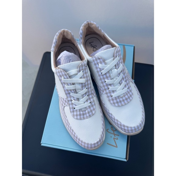 LifeStride Horizon Neutral Multi Sneakers Women's 8.5W Wide Gingham Active Arch - Picture 2 of 4